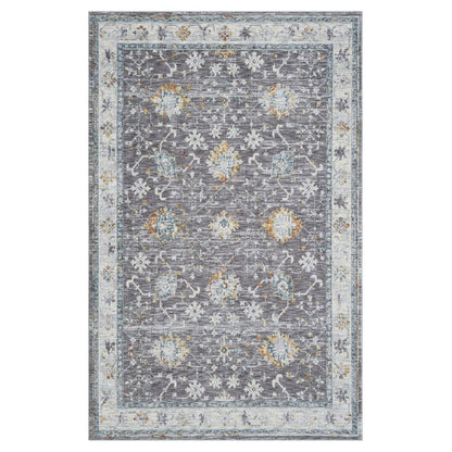 2' X 3' Gray and Ivory Floral Area Rug