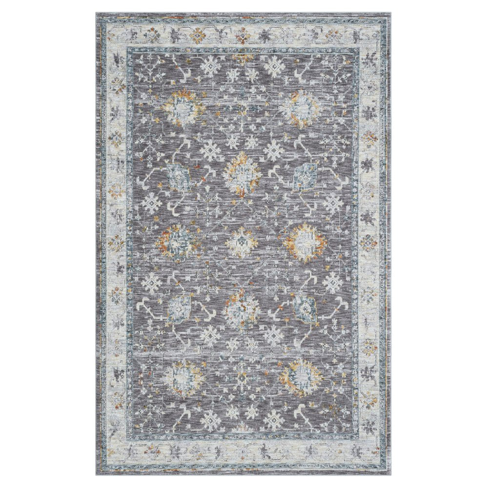2' X 3' Gray and Ivory Floral Area Rug