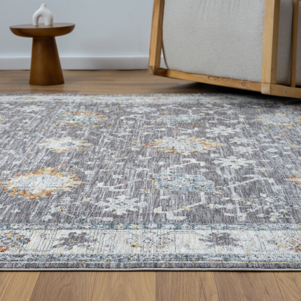 2' X 3' Gray and Ivory Floral Area Rug