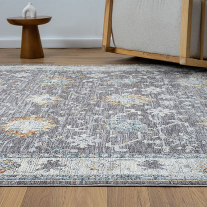 2' X 3' Gray and Ivory Floral Area Rug