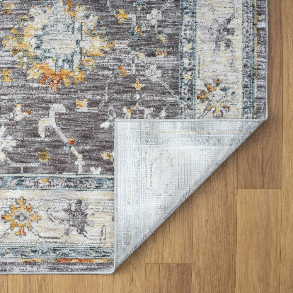 2' X 3' Gray and Ivory Floral Area Rug