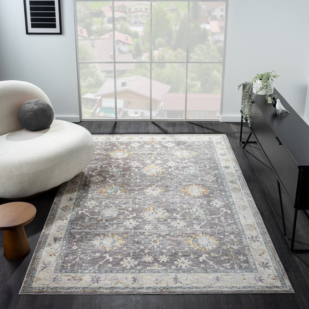 2' X 3' Gray and Ivory Floral Area Rug