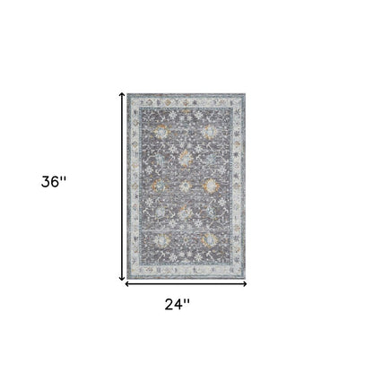 2' X 3' Gray and Ivory Floral Area Rug