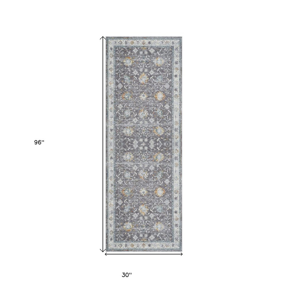 2' X 3' Gray and Ivory Floral Area Rug