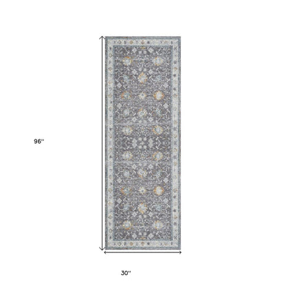 2' X 3' Gray and Ivory Floral Area Rug