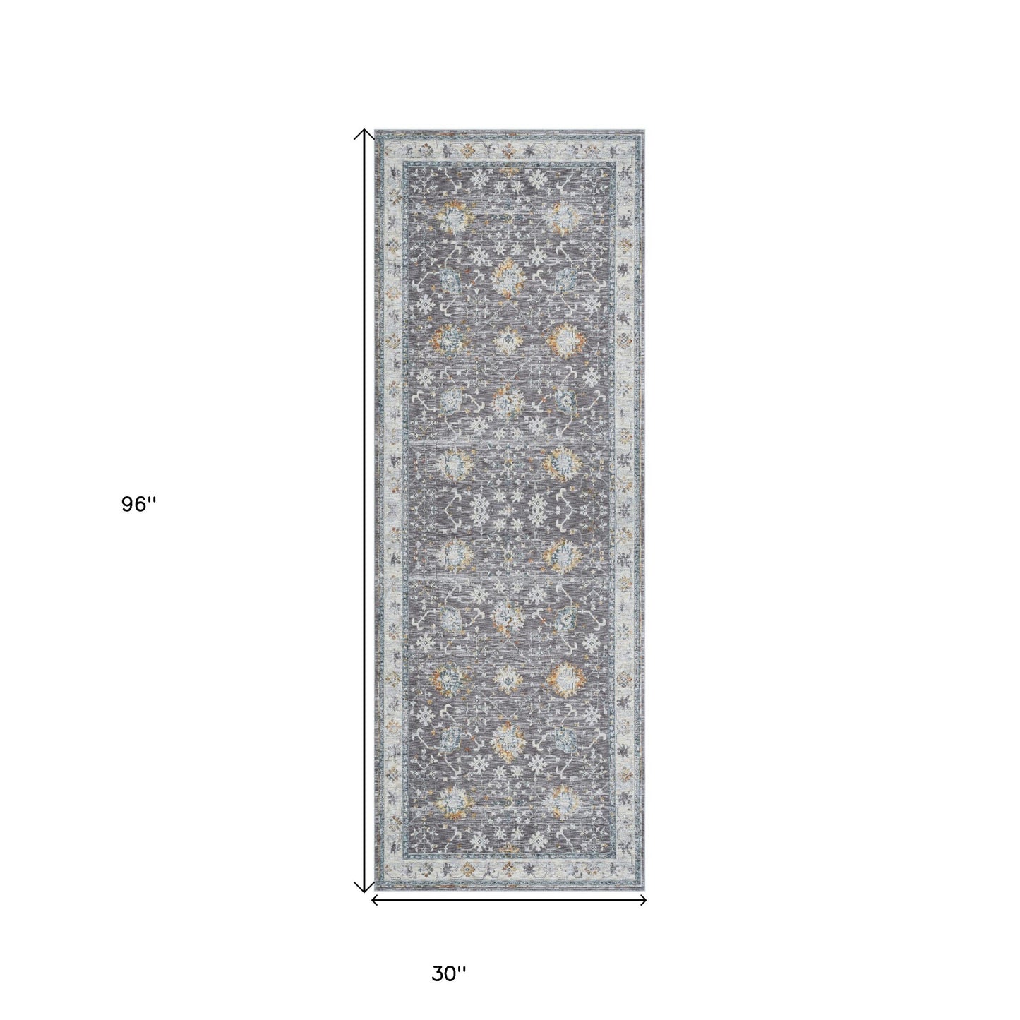 8' Runner Gray and Blue Floral Distressed Runner Rug