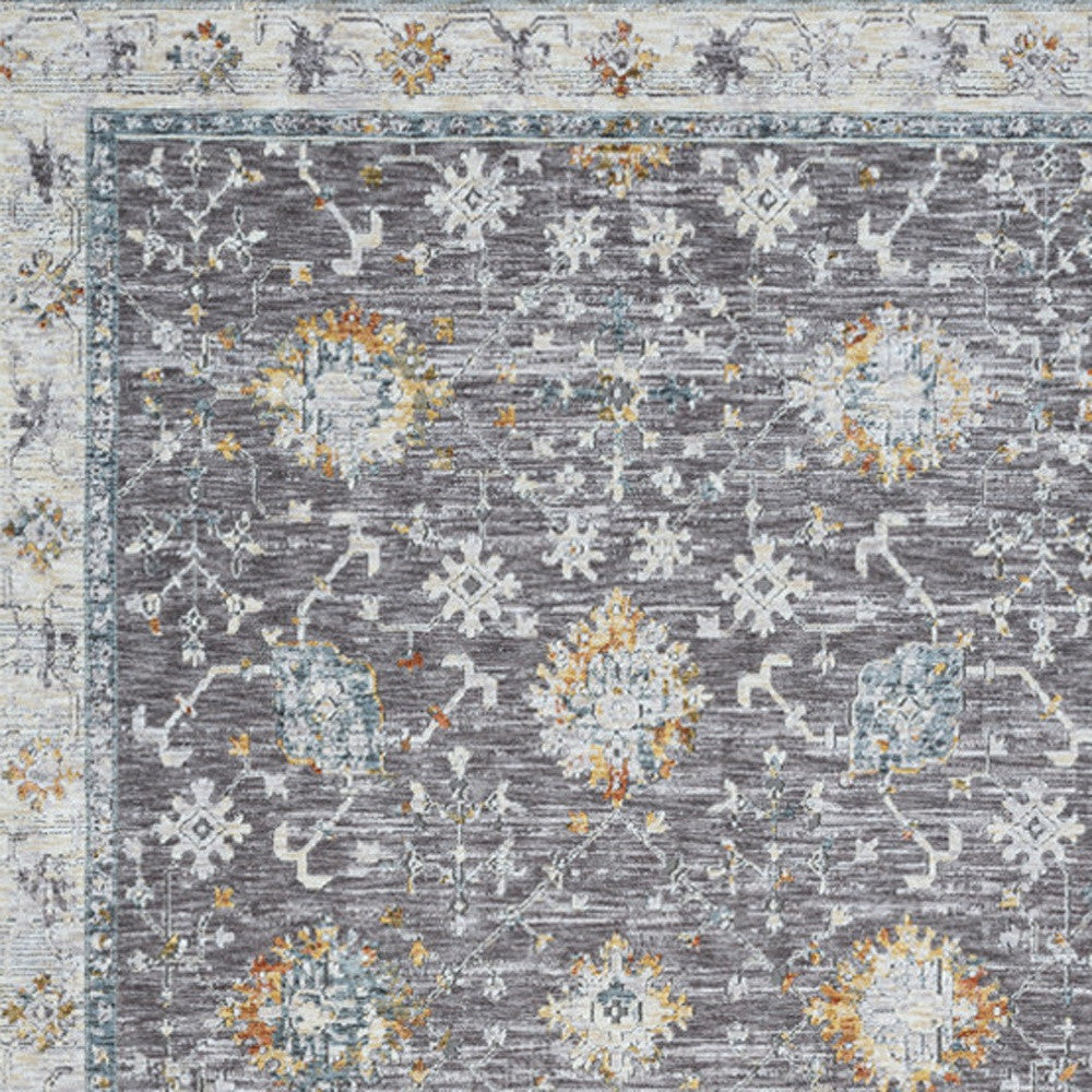 8' Runner Gray and Blue Floral Distressed Runner Rug