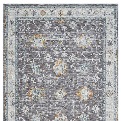 2' X 3' Gray and Ivory Floral Area Rug