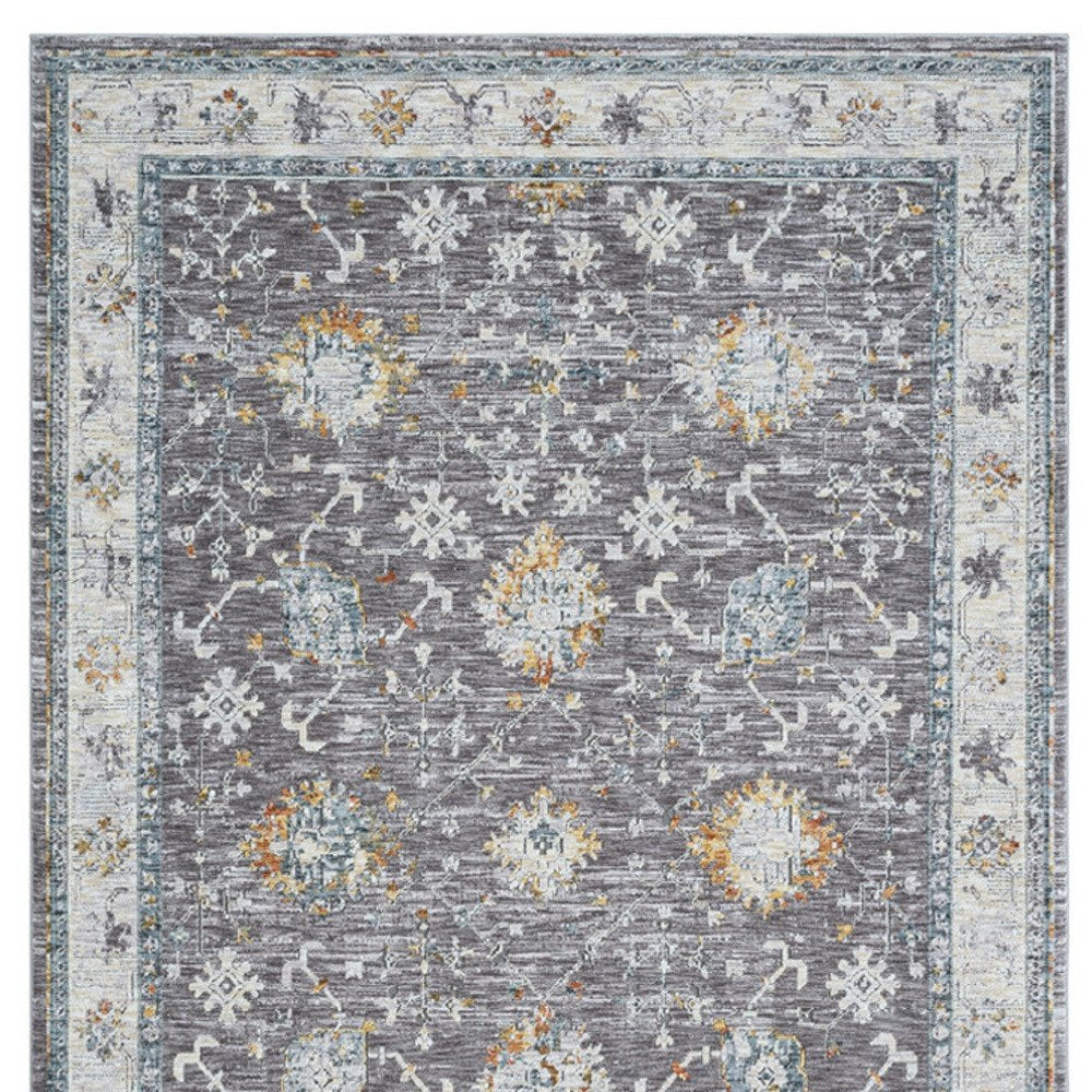 2' X 3' Gray and Ivory Floral Area Rug