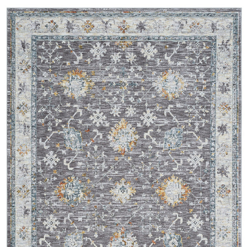 8' Runner Gray and Blue Floral Distressed Runner Rug