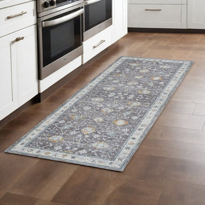 2' X 3' Gray and Ivory Floral Area Rug