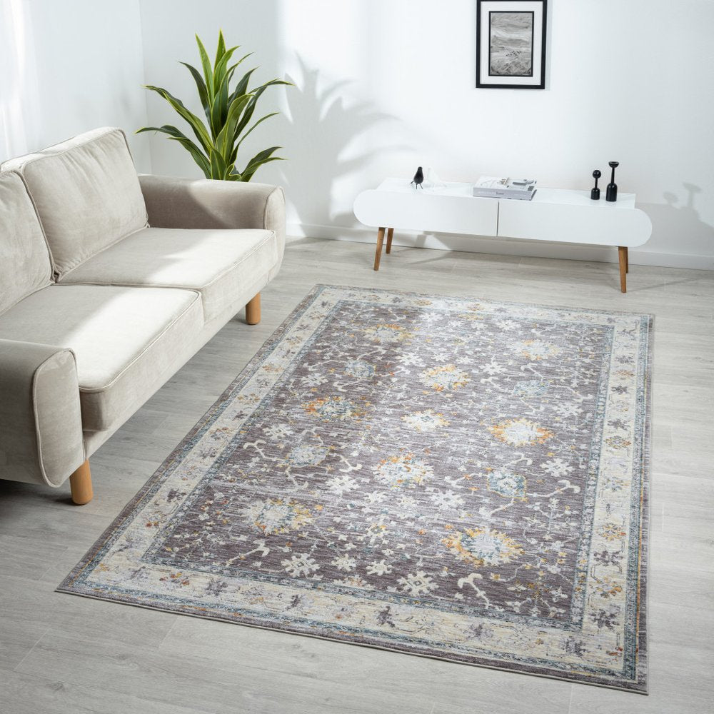 2' X 3' Gray and Ivory Floral Area Rug