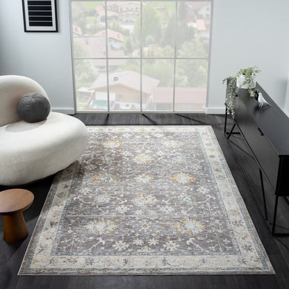 2' X 3' Gray and Ivory Floral Area Rug