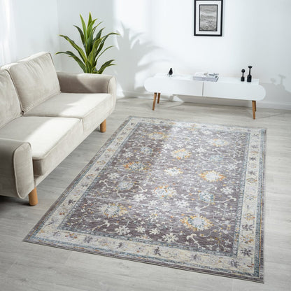 2' X 3' Gray and Ivory Floral Area Rug