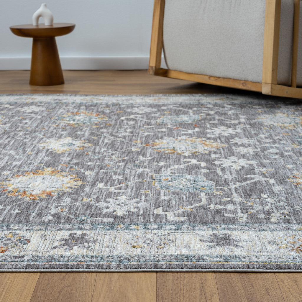 8' Runner Gray and Blue Floral Distressed Runner Rug