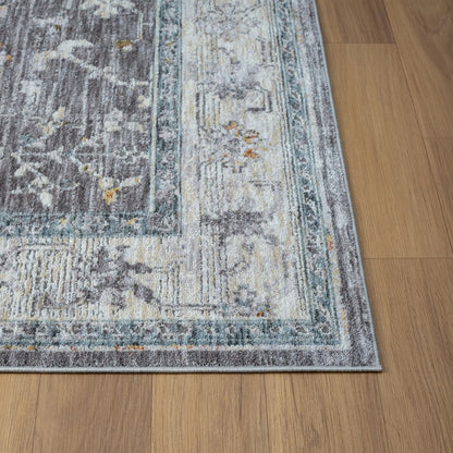 2' X 3' Gray and Ivory Floral Area Rug