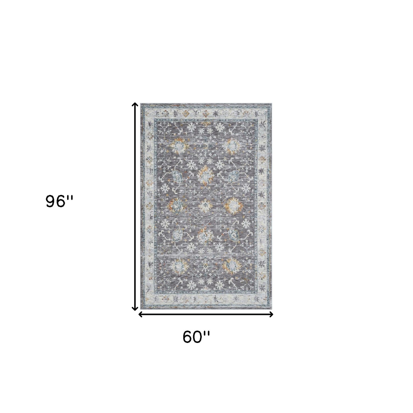 8' Runner Gray and Blue Floral Distressed Runner Rug