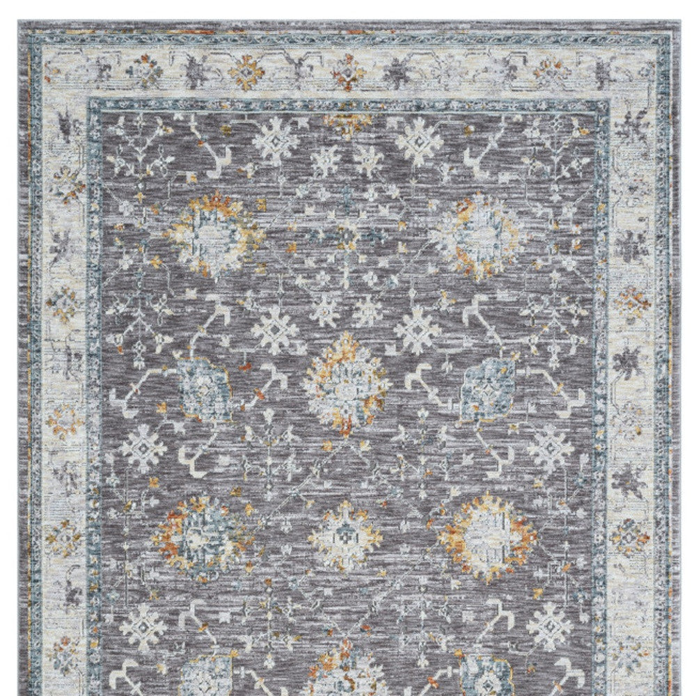 8' Runner Gray and Blue Floral Distressed Runner Rug