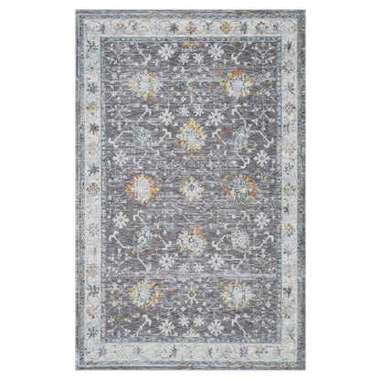 8' Runner Gray and Blue Floral Distressed Runner Rug