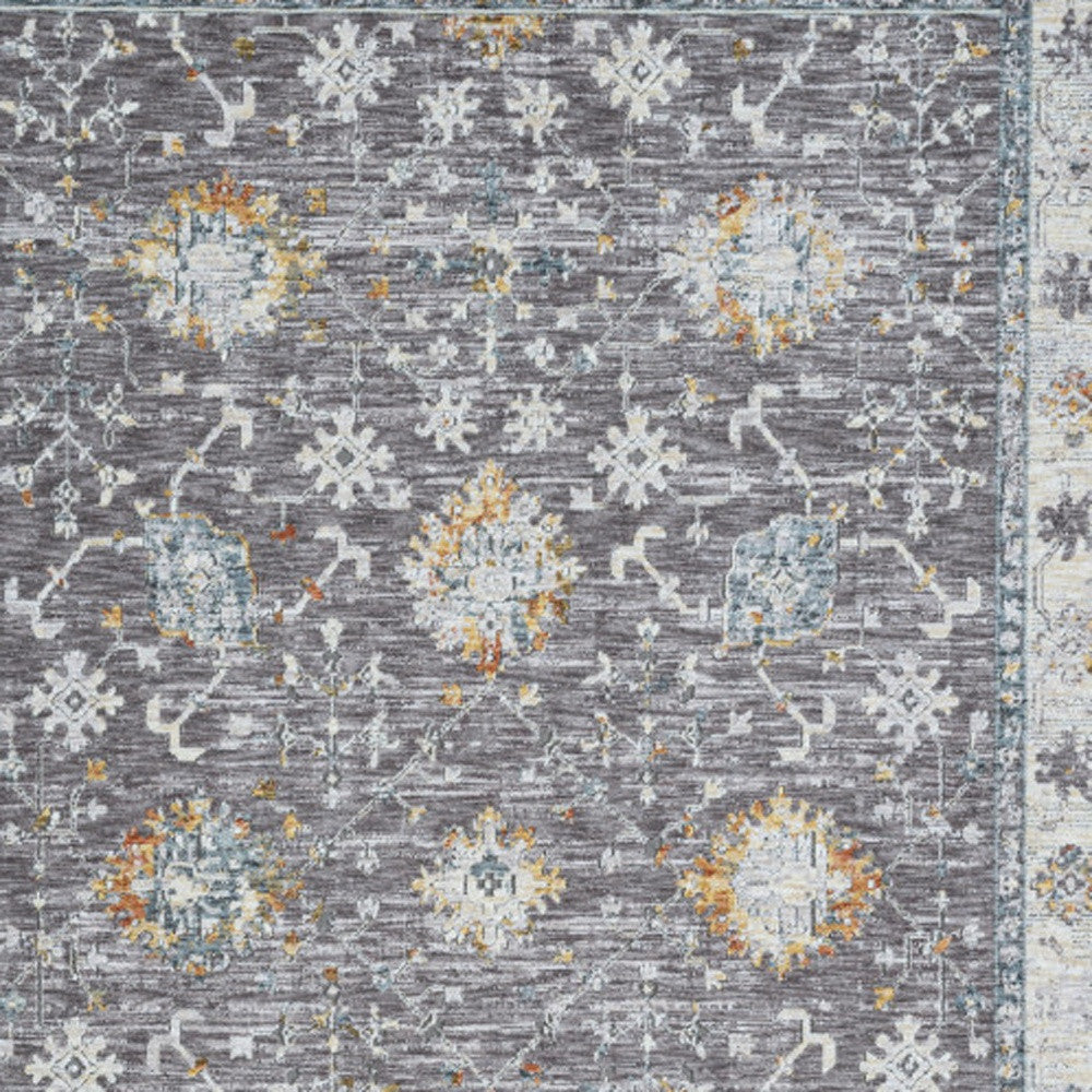 8' Runner Gray and Blue Floral Distressed Runner Rug