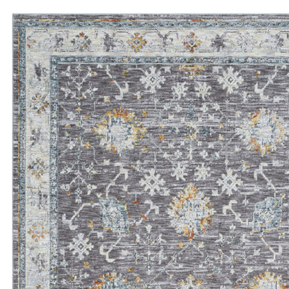 8' Runner Gray and Blue Floral Distressed Runner Rug