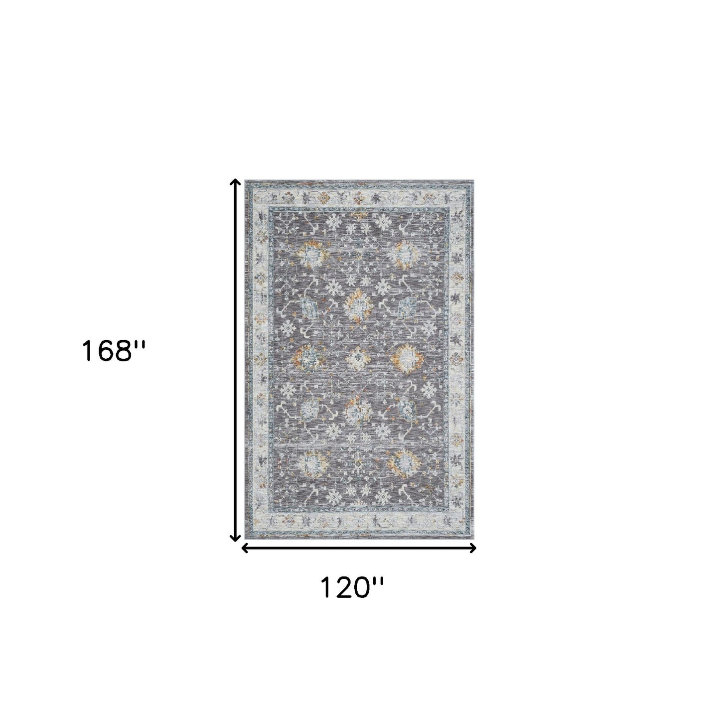 8' Runner Gray and Blue Floral Distressed Runner Rug