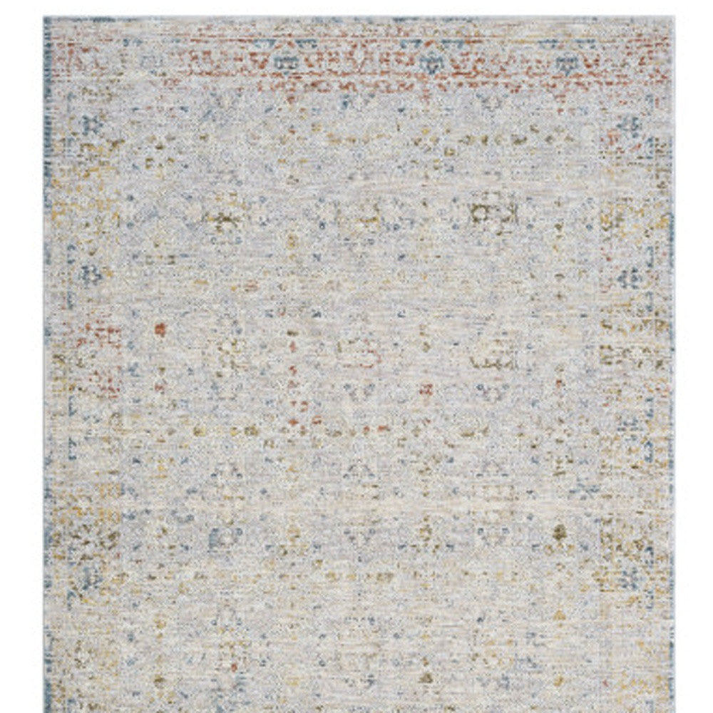 5' X 8' Ivory and Blue Floral Area Rug