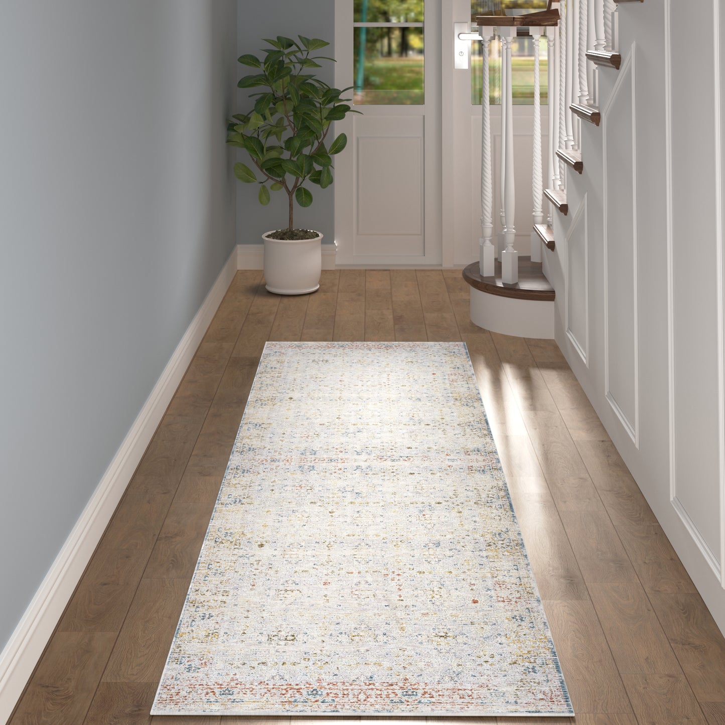 5' X 8' Ivory and Blue Floral Area Rug