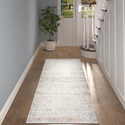 5' X 8' Ivory and Blue Floral Area Rug