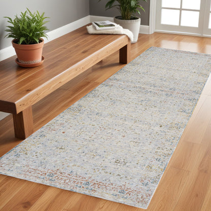 5' X 8' Ivory and Blue Floral Area Rug