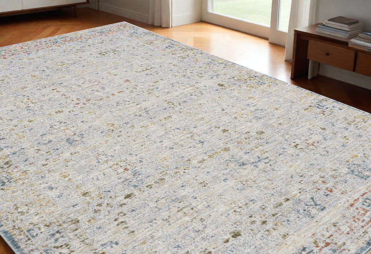 5' X 8' Ivory and Blue Floral Area Rug