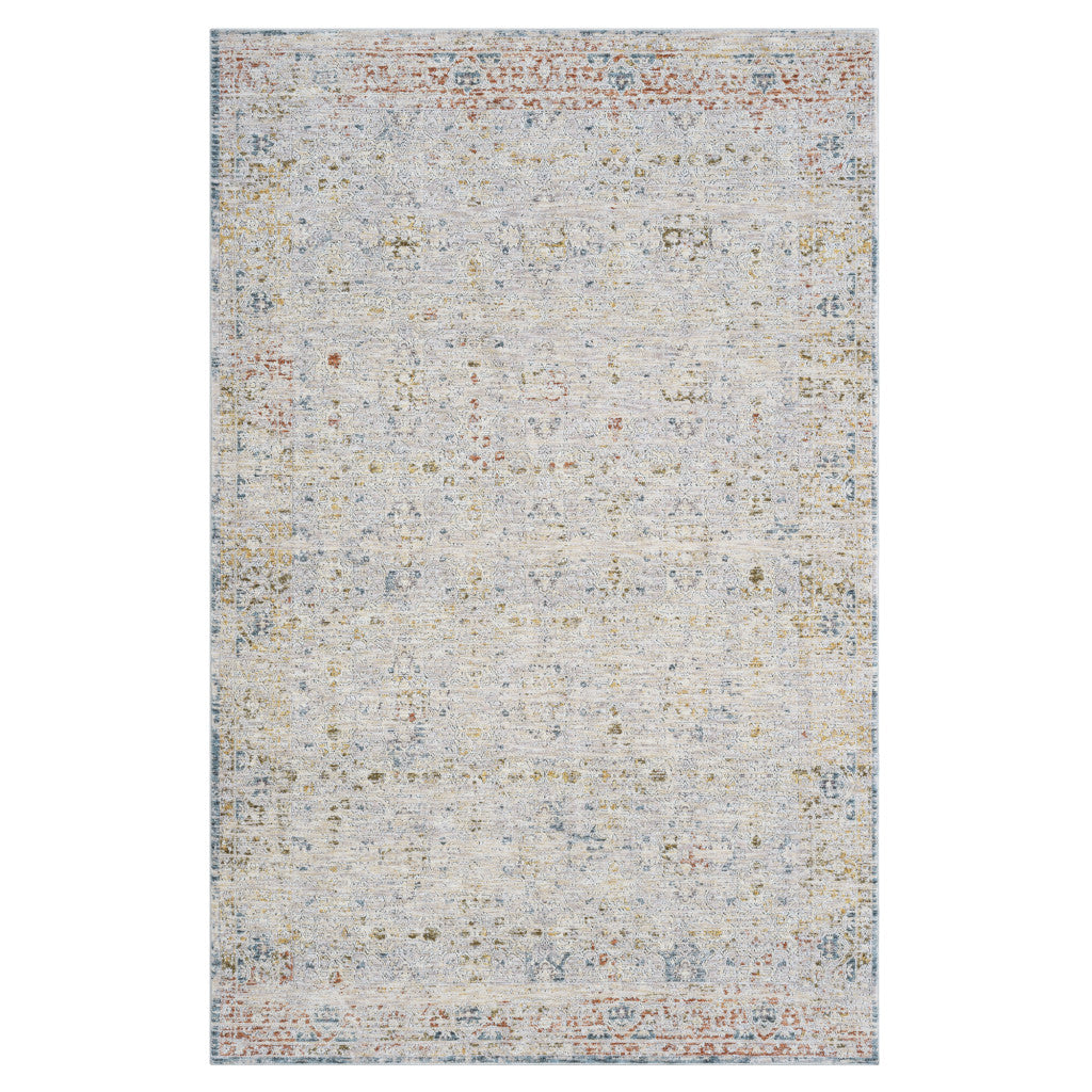 5' X 8' Ivory and Blue Floral Area Rug