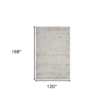 5' X 8' Ivory and Blue Floral Area Rug