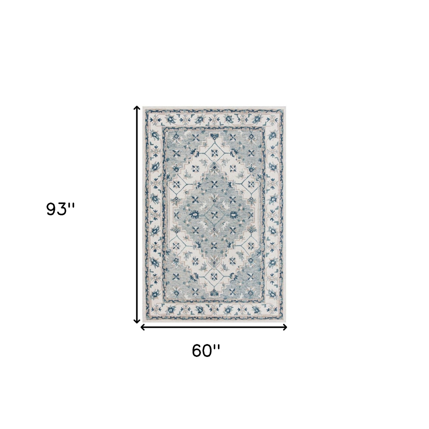 5' X 8' Blue and Ivory Wool Floral Hand Tufted Area Rug