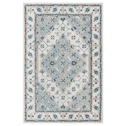 5' X 8' Blue and Ivory Wool Floral Hand Tufted Area Rug