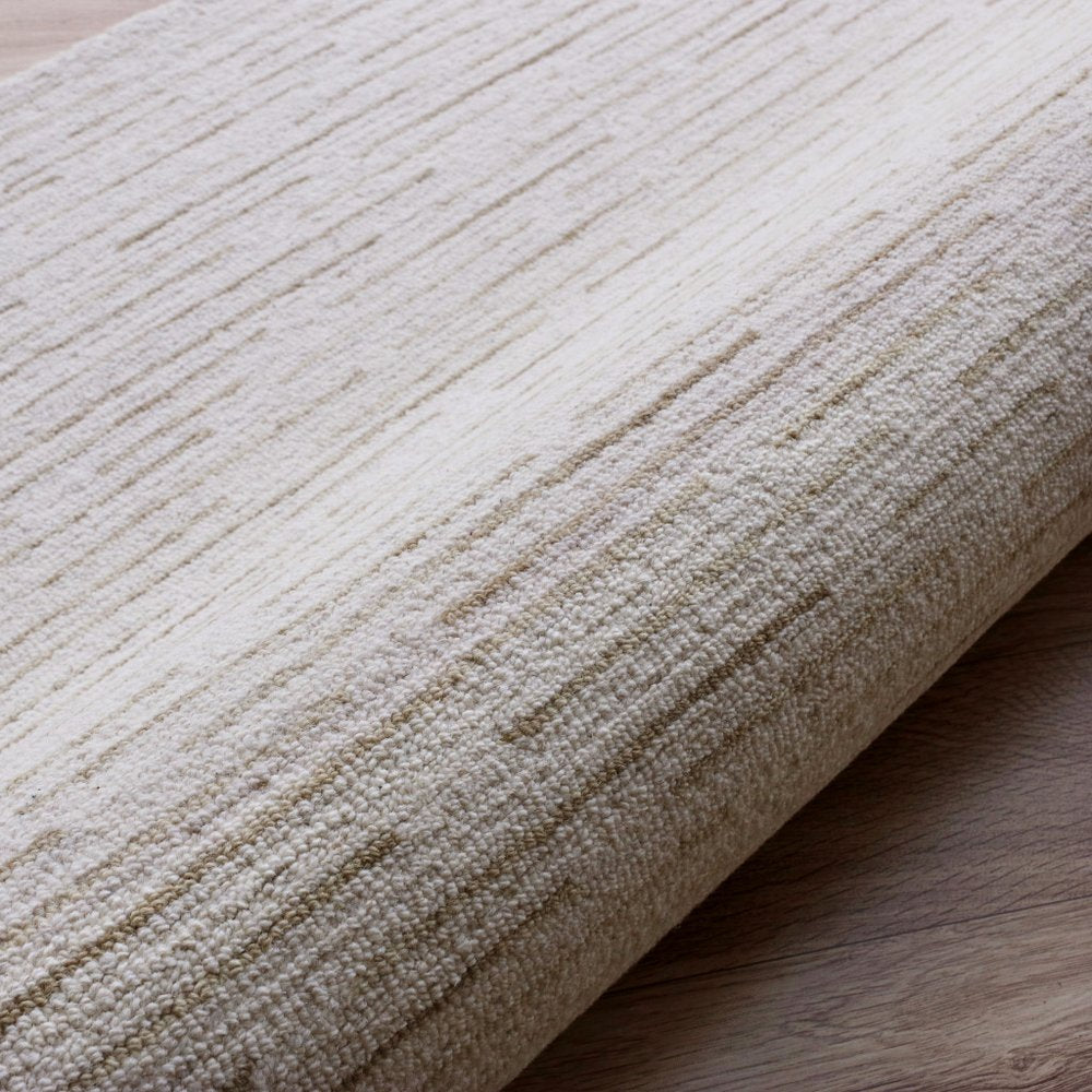 5' X 8' Ivory and Blue Wool Striped Hand Tufted Area Rug