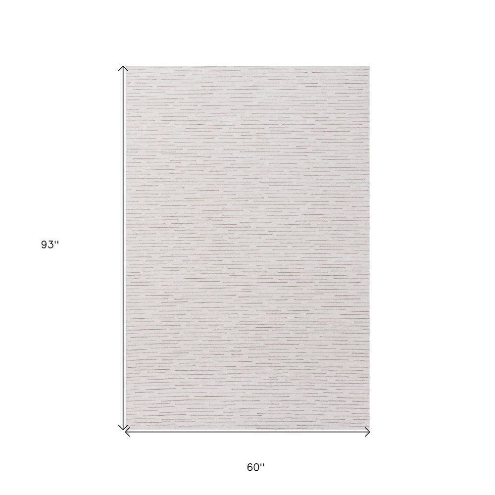 5' X 8' Ivory and Blue Wool Striped Hand Tufted Area Rug