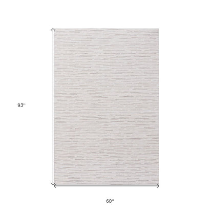 5' X 8' Ivory and Blue Wool Striped Hand Tufted Area Rug