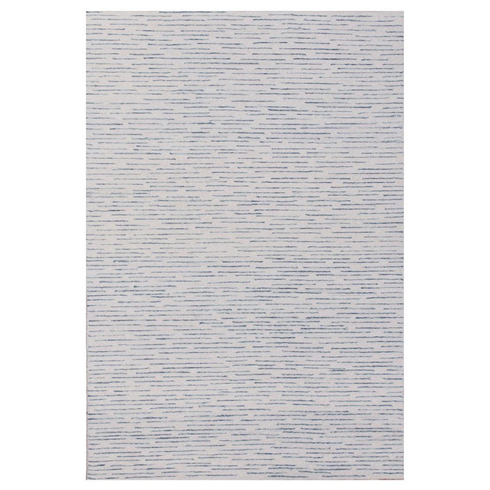 5' X 8' Ivory and Blue Wool Striped Hand Tufted Area Rug
