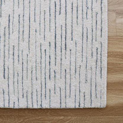 8' X 10' Ivory and Blue Wool Striped Hand Tufted Area Rug