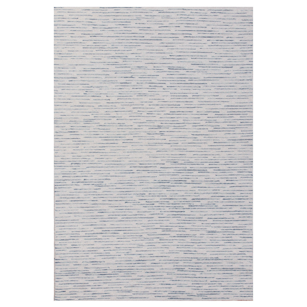 8' X 10' Ivory and Blue Wool Striped Hand Tufted Area Rug