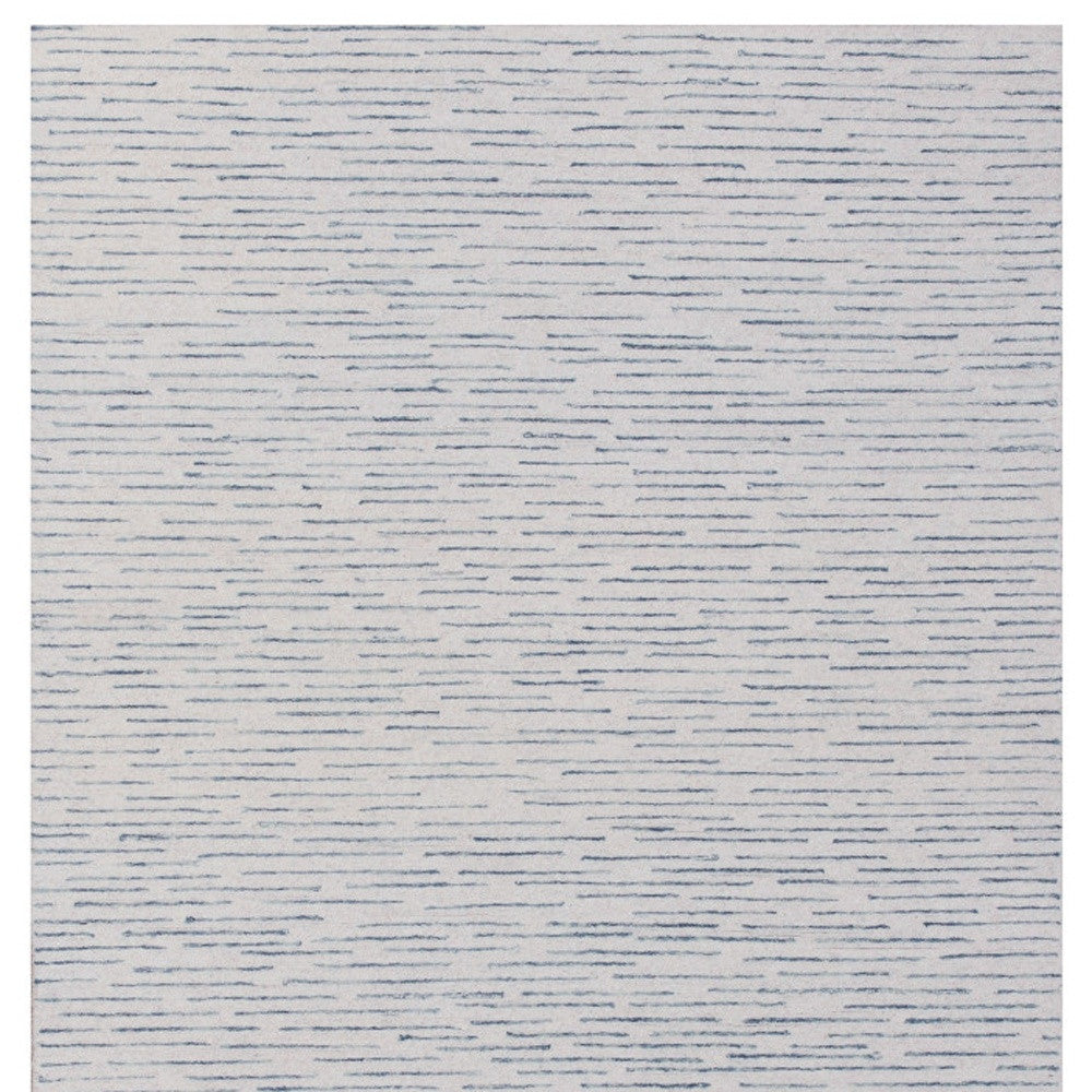 8' X 10' Ivory and Blue Wool Striped Hand Tufted Area Rug