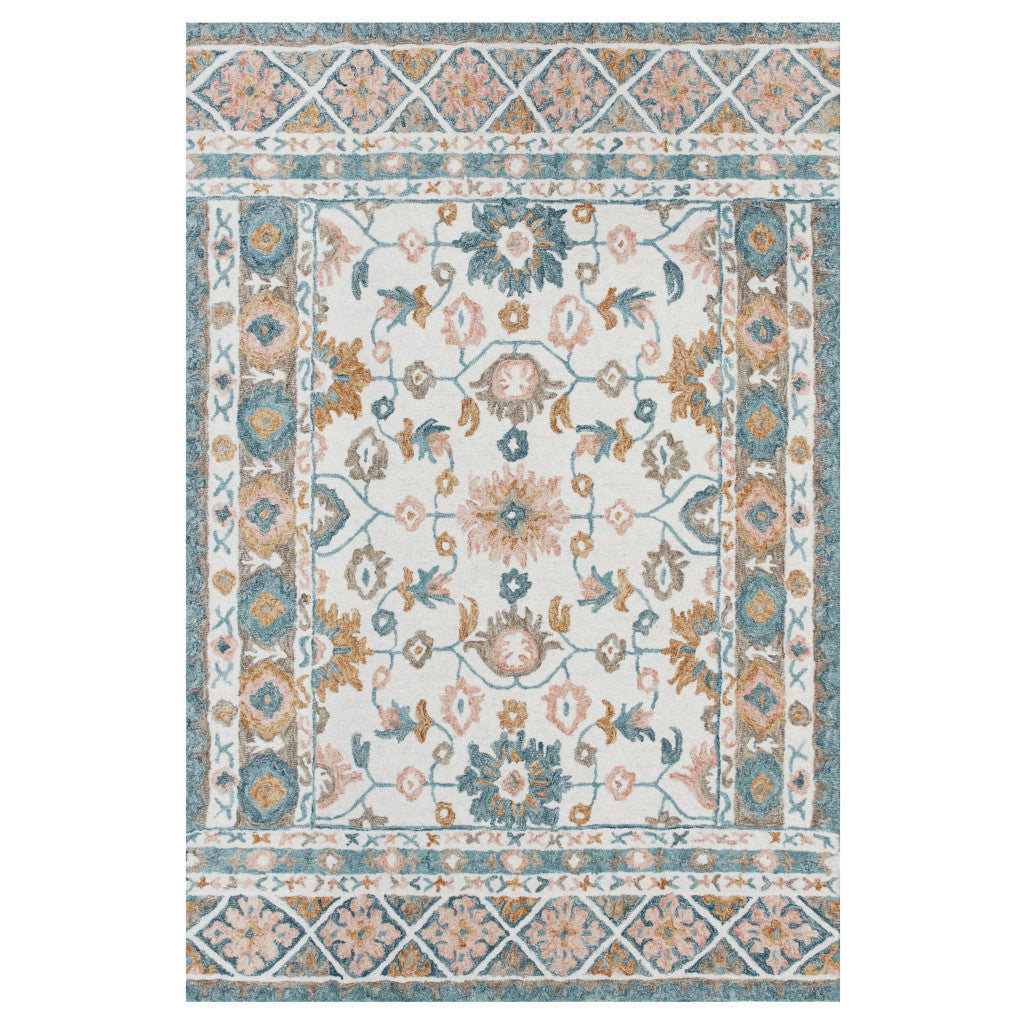 9' X 12' Blue and Ivory Wool Floral Hand Tufted Area Rug