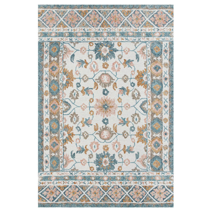 9' X 12' Blue and Ivory Wool Floral Hand Tufted Area Rug