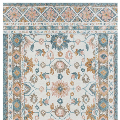 9' X 12' Blue and Ivory Wool Floral Hand Tufted Area Rug