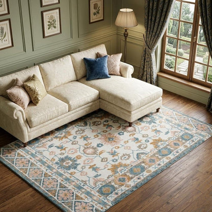 9' X 12' Blue and Ivory Wool Floral Hand Tufted Area Rug