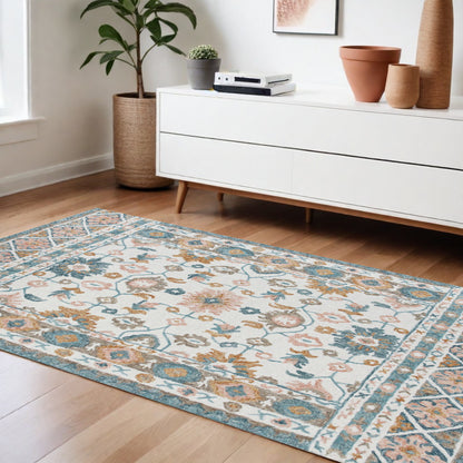 9' X 12' Blue and Ivory Wool Floral Hand Tufted Area Rug