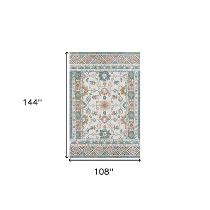 9' X 12' Blue and Ivory Wool Floral Hand Tufted Area Rug