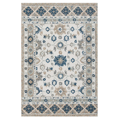 9' X 12' Blue and Ivory Wool Floral Hand Tufted Area Rug