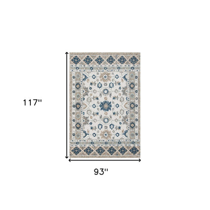 9' X 12' Blue and Ivory Wool Floral Hand Tufted Area Rug